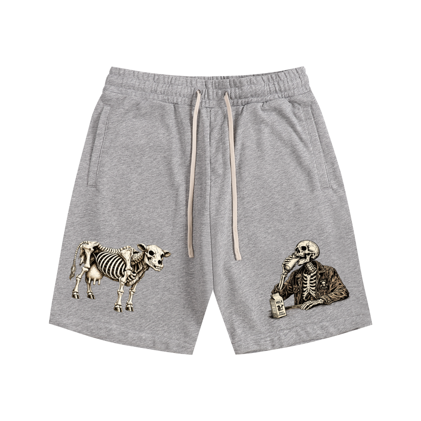 funny,bones,skeleton,cow,milk,bar,cowboy,drinks,drink,drinking,humour,silly,shorts,casual,drawstring,pockets