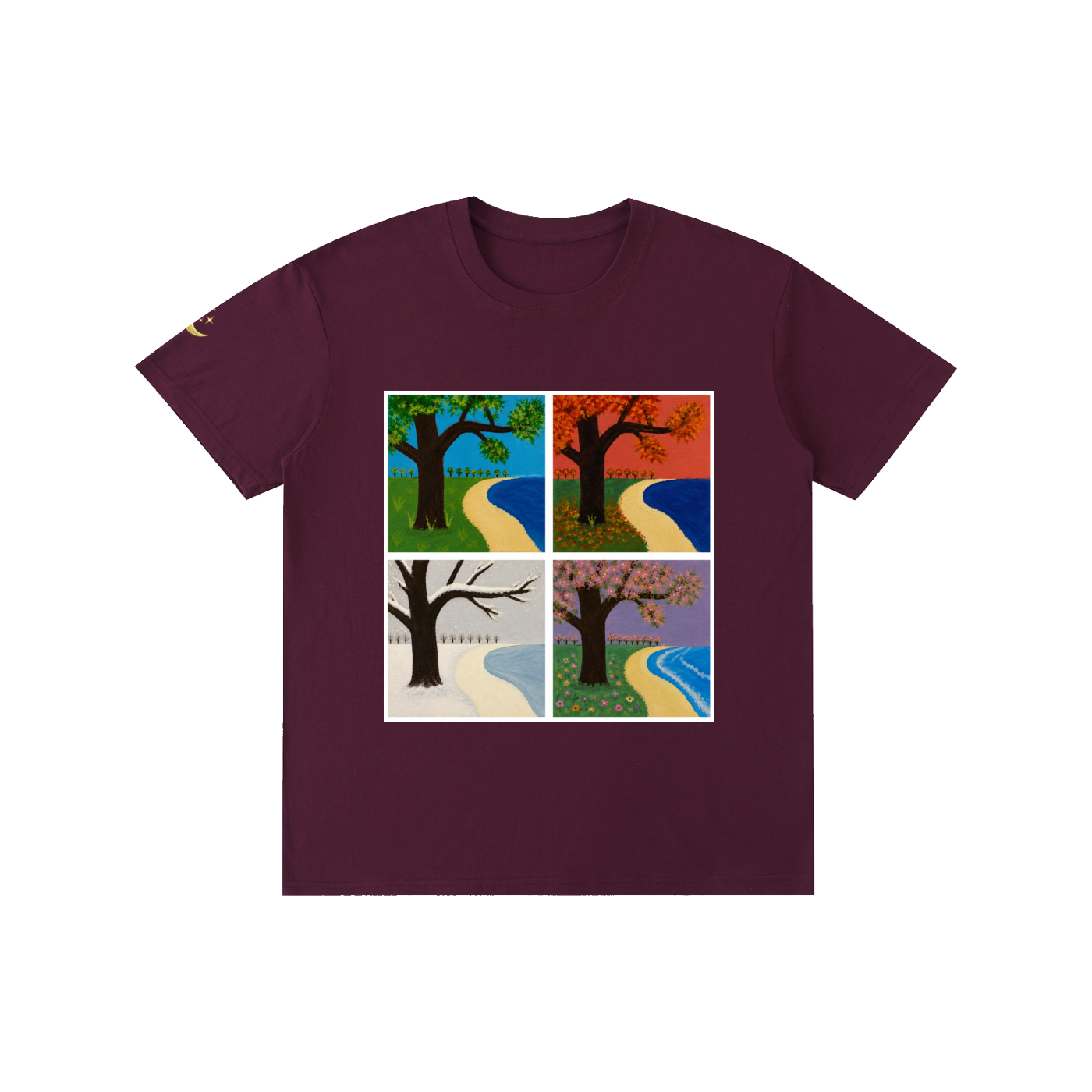 seasons,nature,trees,artwork,original,lake,leaves,flowers,snow,summer,spring,winter,fall,autumn,landscape,square,painting,art,moon